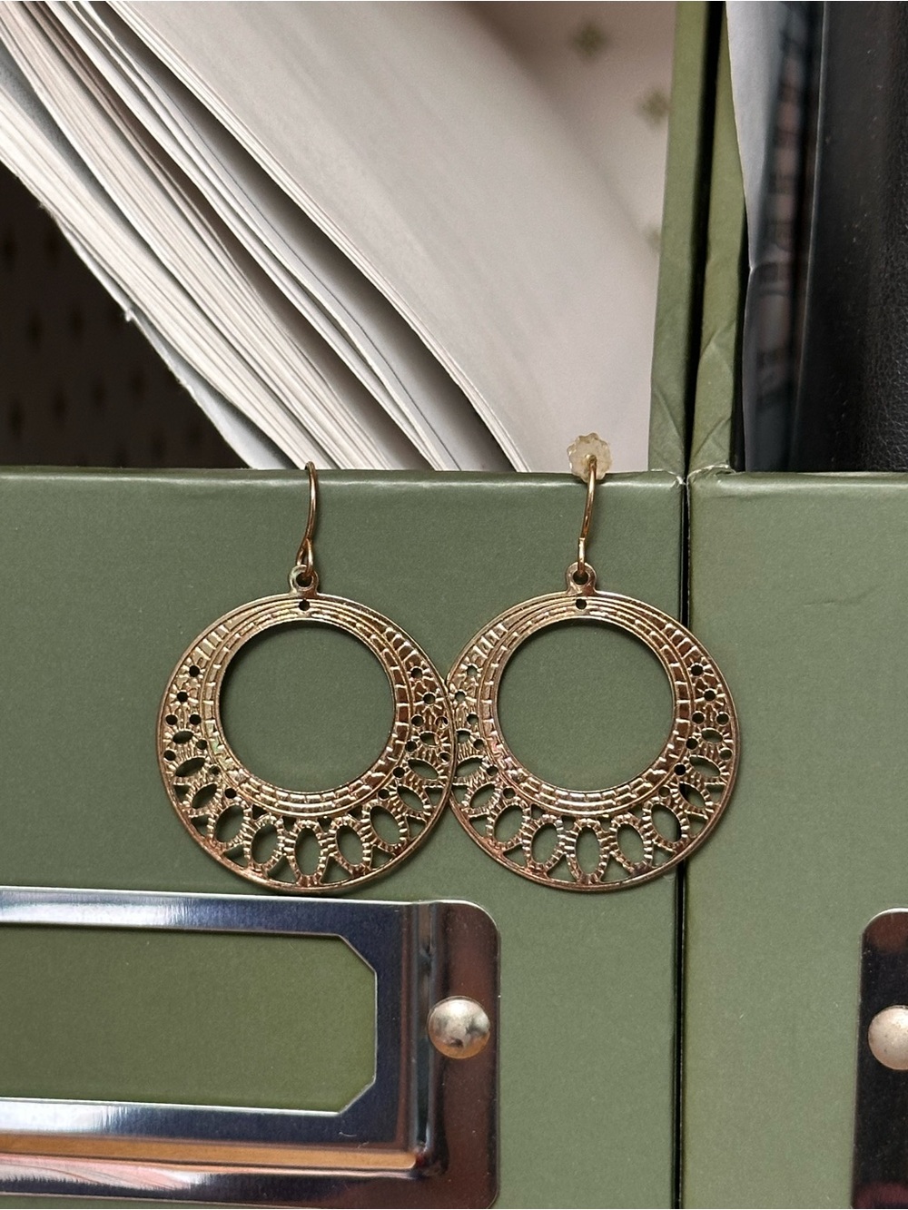 Gold Filigree Open Circle Drop Earrings - Women Jewelry